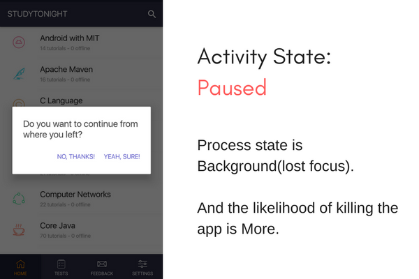 Activity in paused state example Android