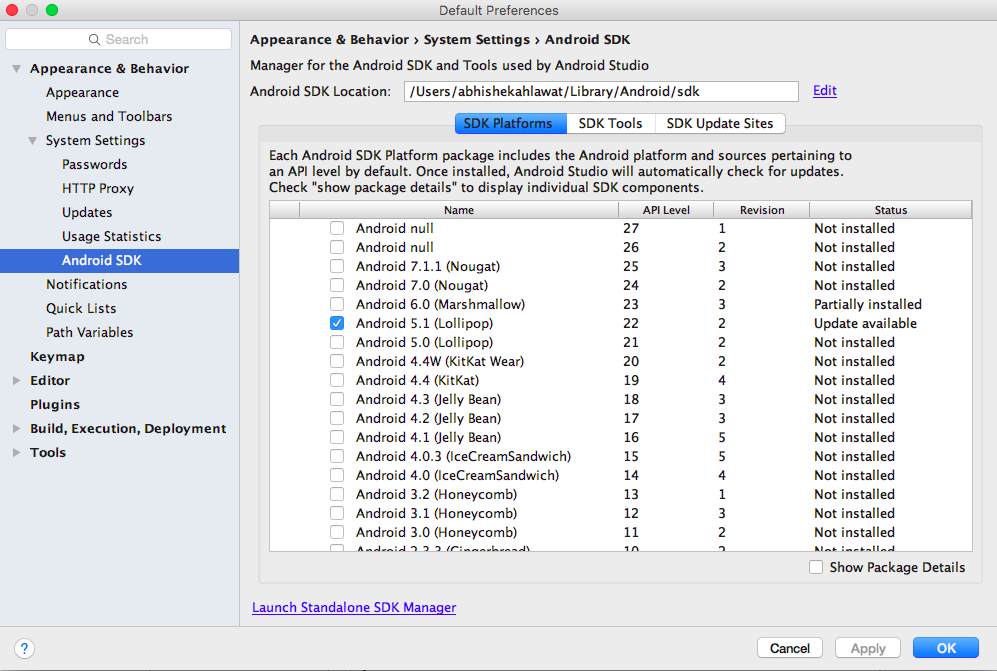 Andoid SDK Manager to download packages