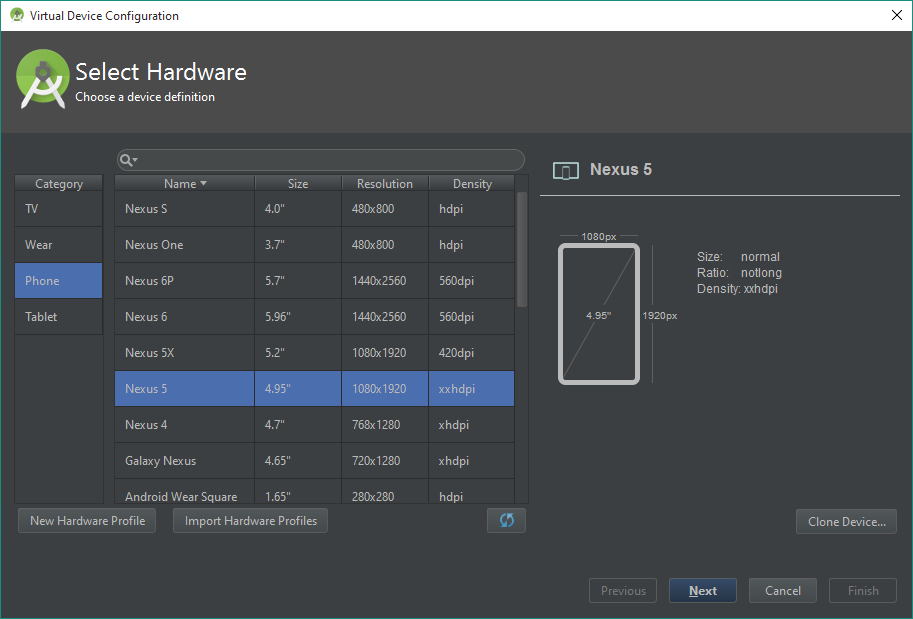 creating a new Android Virtual Device