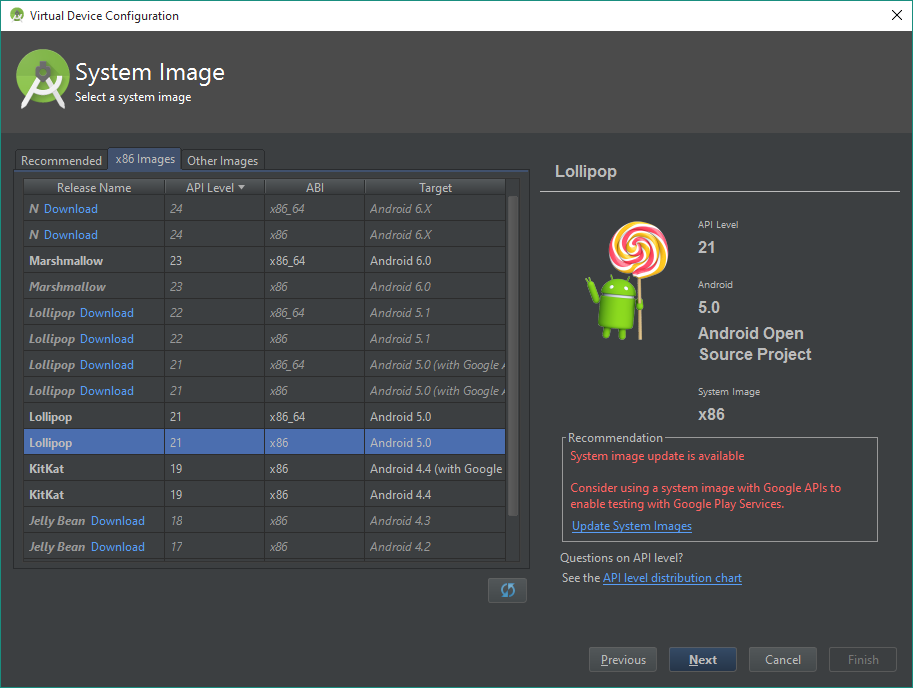 creating a new Android Virtual Device