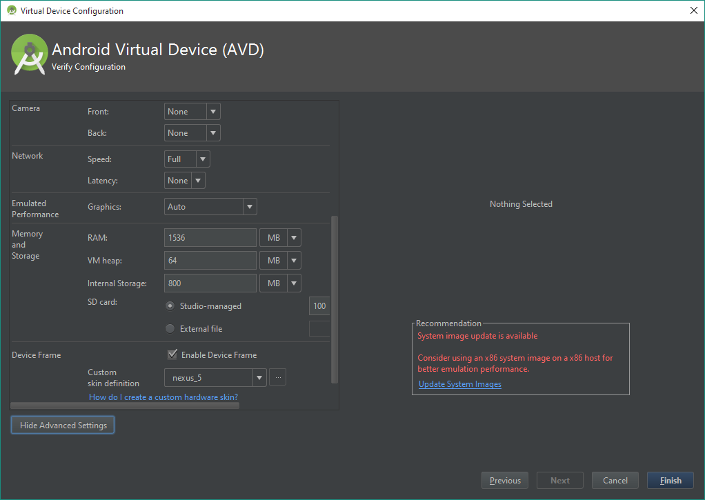 creating a new Android Virtual Device