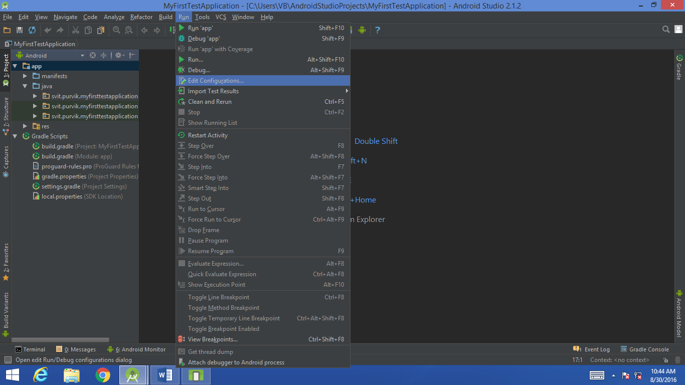 Edit configuration while Running Android Application
