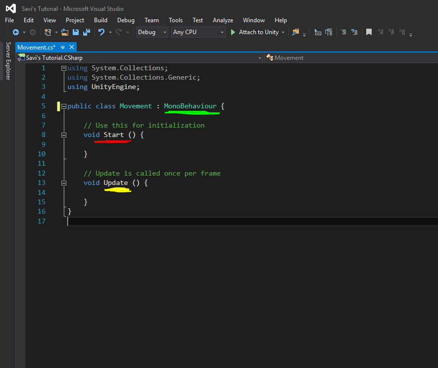 Writing a C# Script in unity