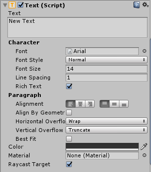 Text UI Elements properties in Unity 3D