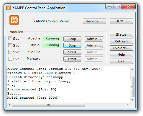 XAMPP Window Snapshot