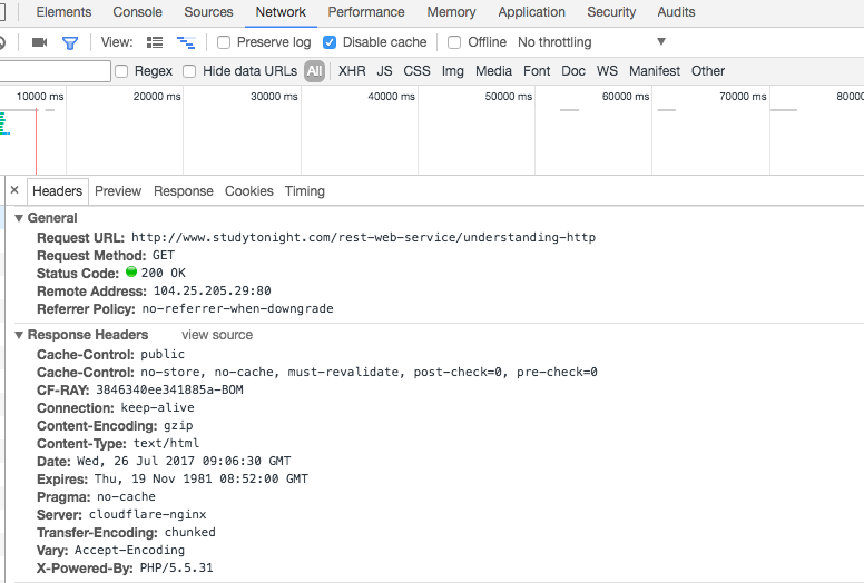 Checking HTTP request and response in Browser