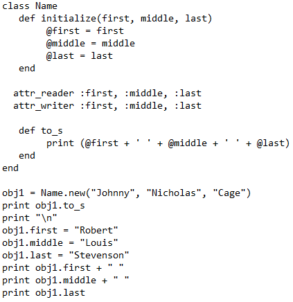 Writing the attributes of a class