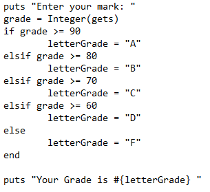 if-elsif-else conditional statement example in Ruby