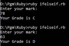 if-elsif-else conditional statement example in Ruby
