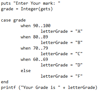Case Statement Example in Ruby