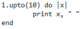 Upto Iterator example in Ruby