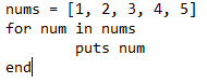 For in loop example in Ruby