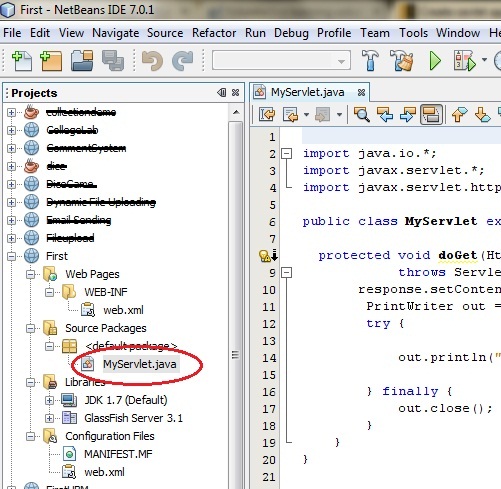 steps to create servlet application in netbeans