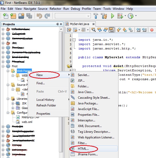 steps to create servlet application in netbeans